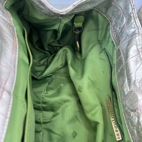 Donald J Pliner Printed Metallic Croco Purse Handbag Clutch Satchel Leather - Picture 2 of 12